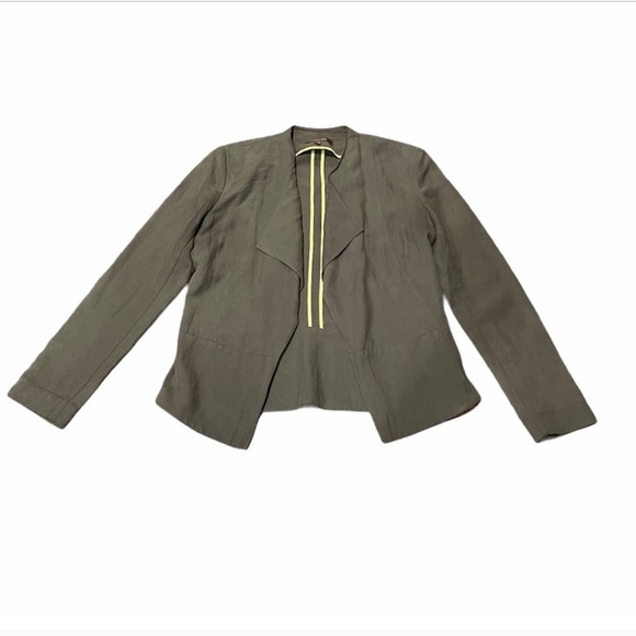 Melanie Lyne neutral minimalist linen silk open front lightweight blazer size 6 - Picture 5 of 7